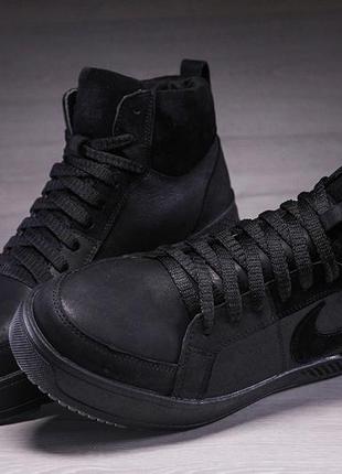Зимние кожаные ботинки кроссовки на меху nike air force lebron sole