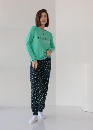 Жіноча піжама зі штанами - proud of yourself - бірюзовий