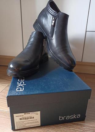 Мужские зимние ботинки классика черные кожаные braska1 фото
