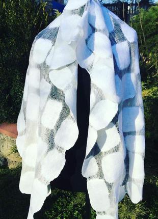 Вальний теплий шарф палантин з шерсті2 фото