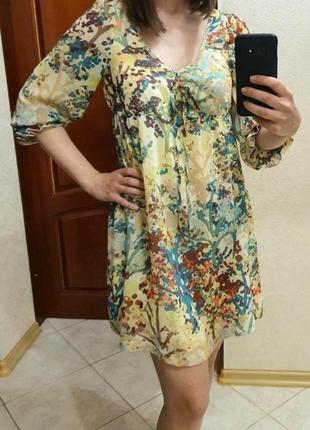 Новое летнее разноцветное короткое платье h&m с цветочным принтом😍3 фото