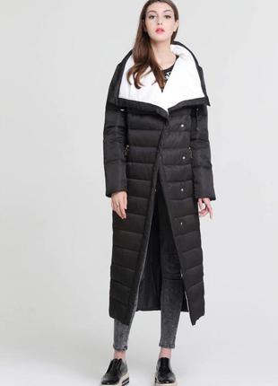 Элитный длинный зимний черный пуховик пуховое зимнее пальто настоящий пух 90% basic vogue5 фото