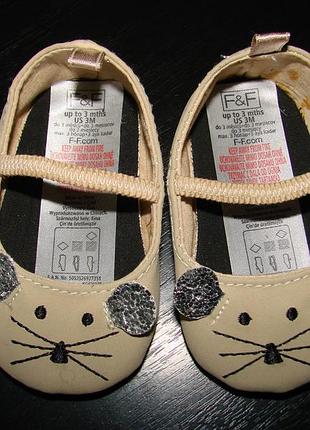 Новые пинетки f&f 0-3 мес (стелька 9.5 см) сток