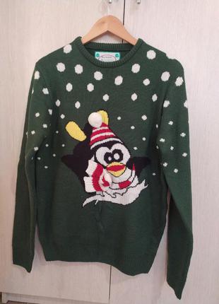 Новогодний свитер мужской с пингвином