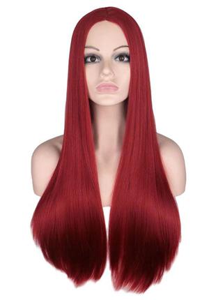 Парик бордовый без челки, парик длинные волосы прямые1 фото