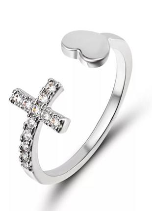 Кольцо крест сердце кристаллы регулируюееся колечко