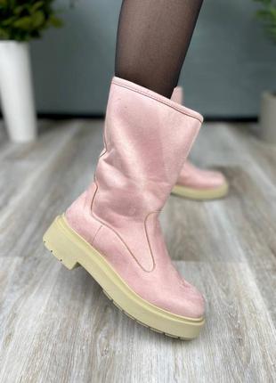 ❄️🌺😍suede boots short pink😍❄️🌺женские велюровый ботинки с мехом, жіночі ботинки