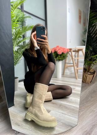 Жіночі велюрові ботинки suede nude boots beige, женские бежевые ботинки