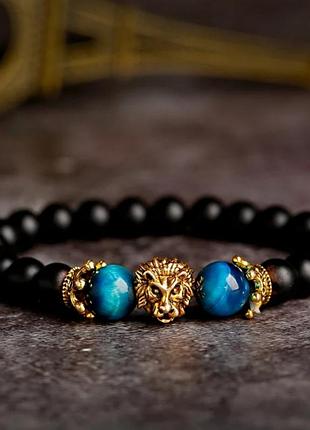 Чоловічий чорний браслет з натурального лавового каменю