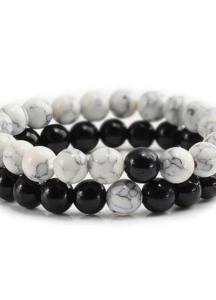 Набір браслетів з натурального каменю біло-чорний