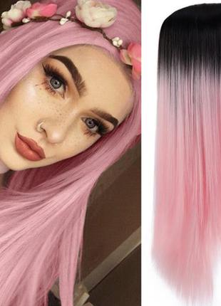 Парик омбре, парик розовый, парик длинные ровные волосы