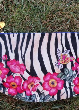 Роскошная велюровая косметичка в цветочный принт