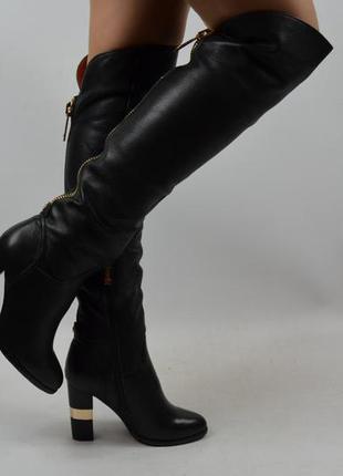 Сапоги-ботфорты женские зимние mallanee 6262 чёрные кожа каблук (последний 35 размер)3 фото