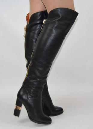 Чоботи-ботфорти жіночі зимові mallanee 6262 чорні шкіра каблук (останній 35 розмір)