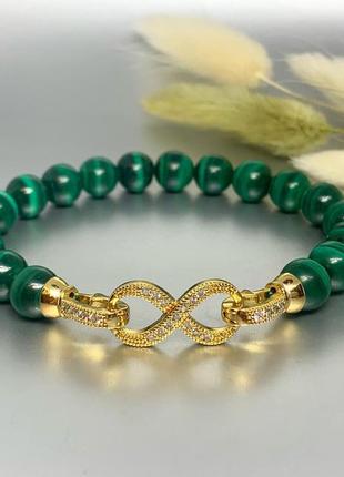 Браслет з натурального малахіту в фурнітурі люкс якості