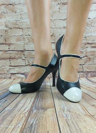Туфли женские чёрные с белым кожа malrostti 96200, последний 40 размер4 фото