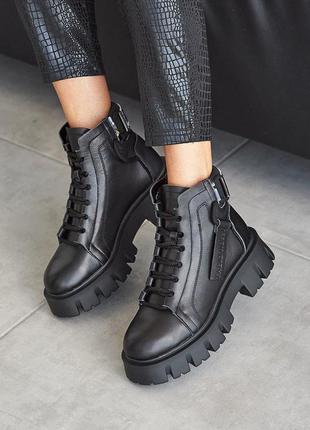 Женские ботинки кожаные зимние черные-матовые foletti fr001-11 фото