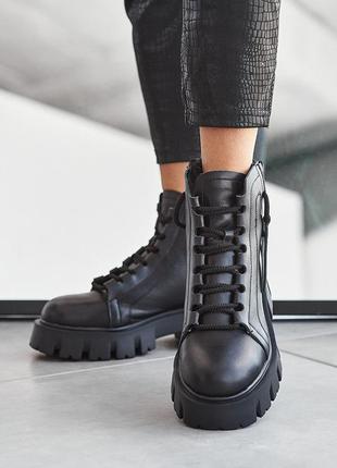Женские ботинки кожаные зимние черные-матовые foletti fr001-14 фото