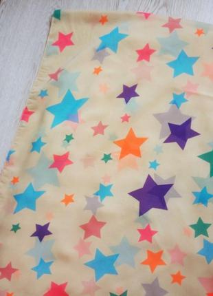 Бежевый широкий платок шарф шифон длинный квадратный парео цветной принт рисунок звездочки6 фото