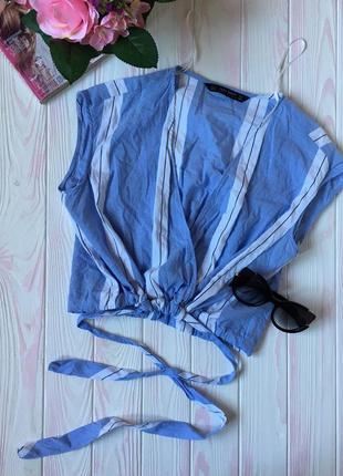 Небесно голубая блуза на запах zara