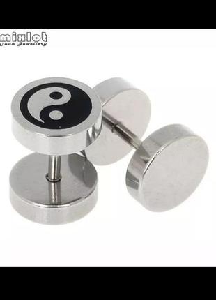 Серьги штанги инь янь унисекс