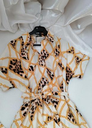 ⛔ шикарное платье  рубашка принт лео леопард цепи супер сот  версаче4 фото
