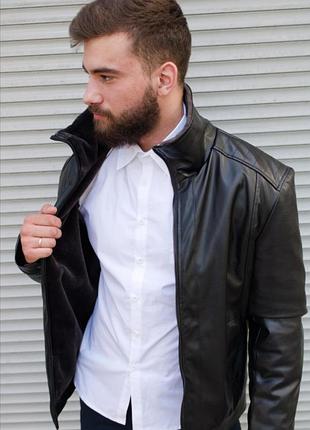 Кожаная куртка на меху без капюшона