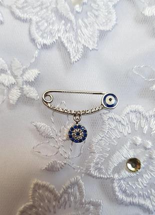 Срібна шпилька-шпилька зі вставками цирконію і емалі.