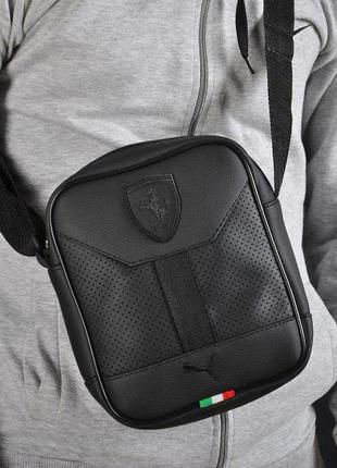 Стильна сумка через плече, барсетка puma ferrari, пума ферарі. чорна1 фото