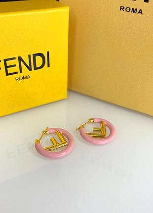 Брендовые круглые серьги с лого, розовые, позолота, люкс качество