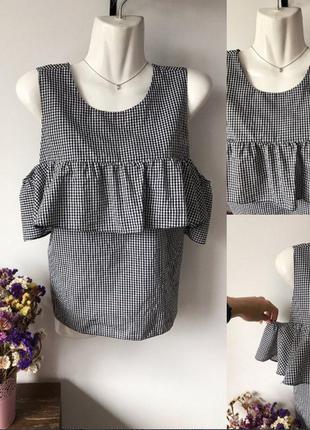 Блуза в клетку с рюшами воланами на плечах zara