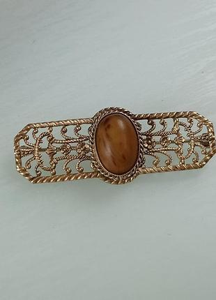 Брошка старовинна, артдеко, вставка художнє скло, європейський антикваріат