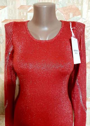 Платье нарядное вязаное красного цвета с люрексом турция 42,44,46р4 фото