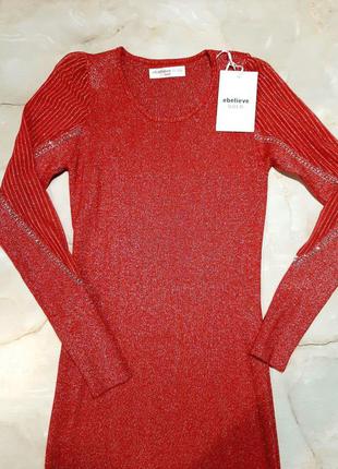 Платье нарядное вязаное красного цвета с люрексом турция 42,44,46р3 фото