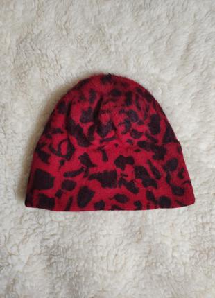 Красная шапка пятнистая, энималистичный принт, леопардовая, ангора1 фото