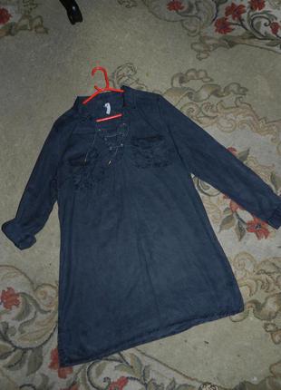 Платье-рубашка-трапеция с карманами,рукав 2 в 1,под джинс-варёнку5 фото