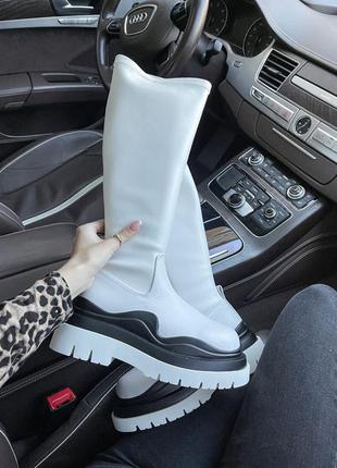 Bottega жіночі високі черевики ❄️ біло-чорні ботеги зимові