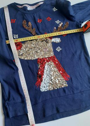 Кофта с оленем на девочку 9-11 лет, реглан с длинным рукавом свитер новогодний толстовка4 фото
