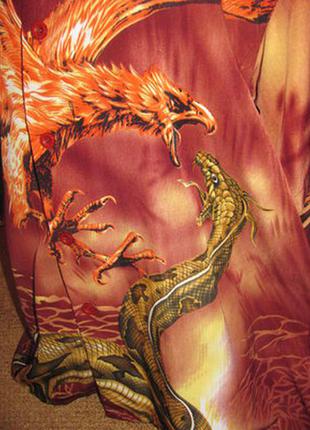 Красивенная яркая шёлковая рубашка с рисунком винтаж винтажная оригинальная байкерская рокерская2 фото