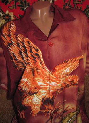 Красивенная яркая шёлковая рубашка с рисунком винтаж винтажная оригинальная байкерская рокерская3 фото