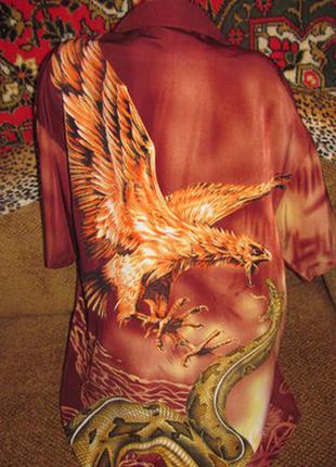 Красивенная яркая шёлковая рубашка с рисунком винтаж винтажная оригинальная байкерская рокерская4 фото