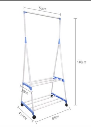 Двухъярусная передвижная напольная вешалка для одежды clothes rack multi-function2 фото