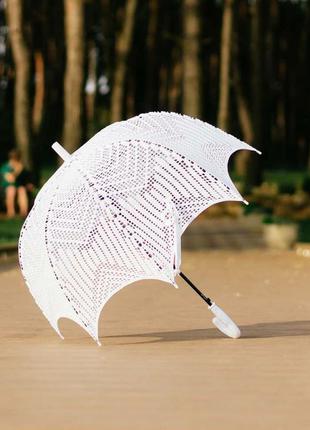 Шикарна біла парасолька. ручна робота.4 фото
