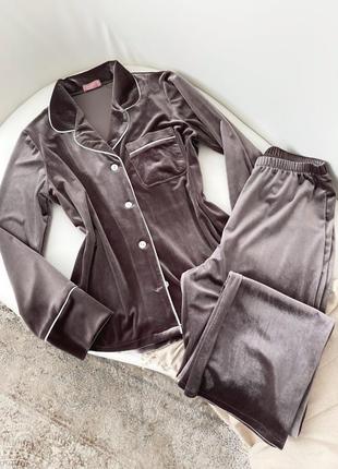 Велюрова піжама сорочка+штани/оксамитова піжама/домашній піжамний костюм/велюрова піжама сорочка і штани, домашній костюм