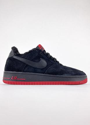 Чоловічі кросівки air force 1 high black red (хутро).