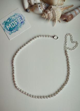 Комплект украшений из бисера, чокер, кольцо, серебряный, белый, колье, ожерелье, тренд3 фото