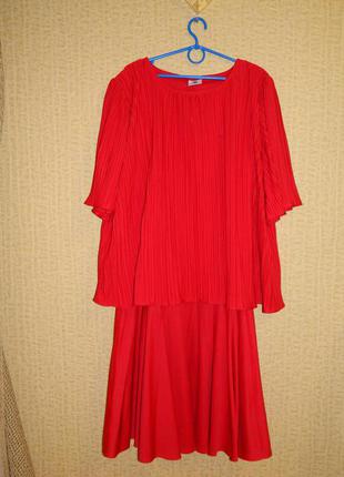 Р. 54-56 червоне плаття нарядне імітація спідниці з блузою2 фото