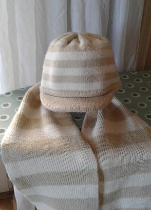 Комплект женский кепка вязаная и шарфик полосатые veti польша