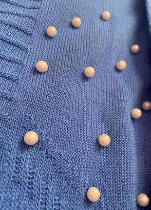 Кофта свитер голубая с декором бусинами5 фото
