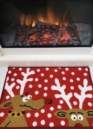 Коврик под двери придверной , новогодний с оленями .килим4 фото